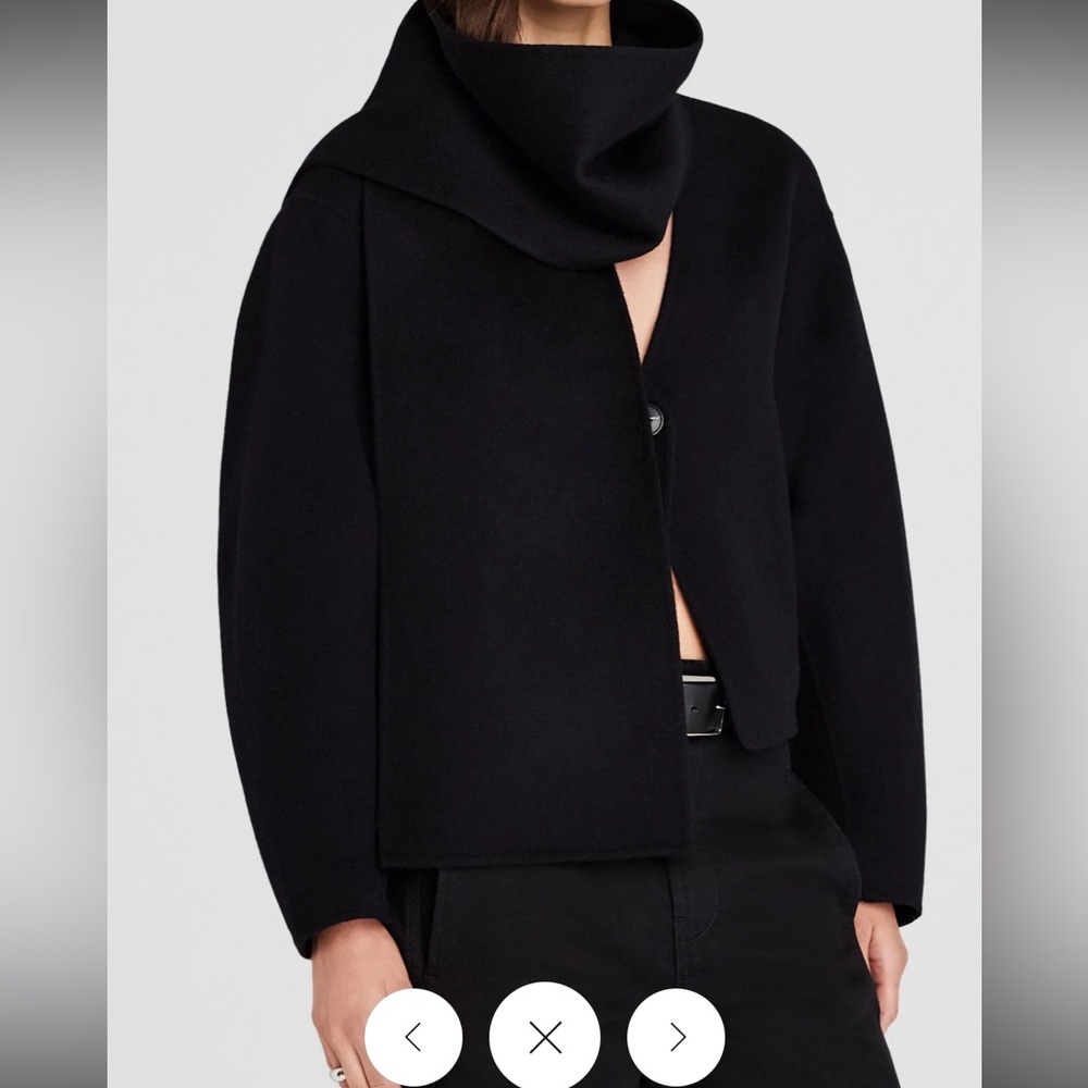 Club Monaco wool jacket, detachable scarf, crop cardigan style